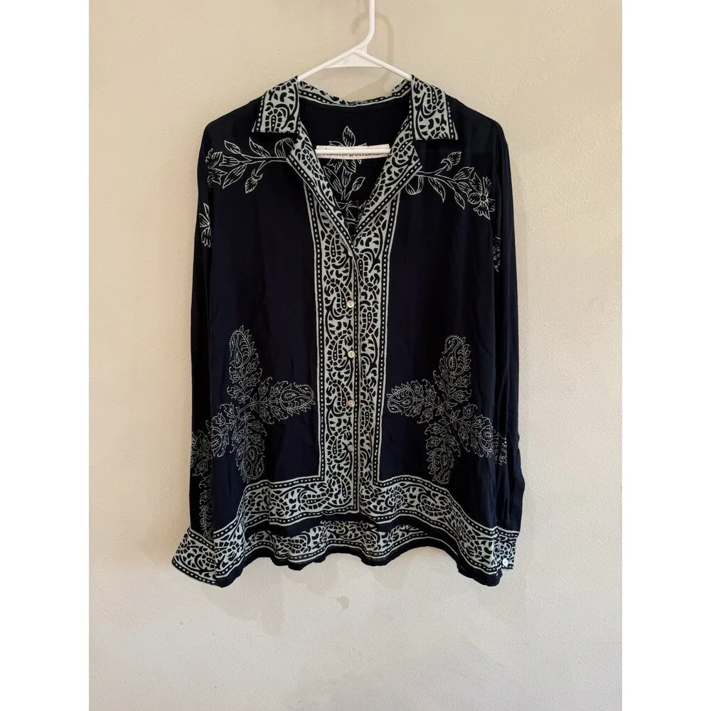 Alix Of Bohemia Women’s Bohemian Blue Tencel Button Up Blouse Long Sleeve Medium - Picture 2 of 5